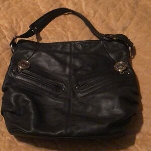 Tignanello black soft leather shoulder bag with 20th anniversary coin pull